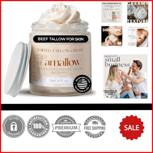 Deeply Moisturizing 100% Grass Fed Beef Tallow Cream for Face & Body – 4 FL. oz.