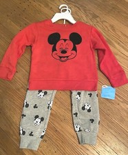 Disney Mickey Mouse 2 Piece Fleece Long Sleeve Shirt Pants Set Size 4 New