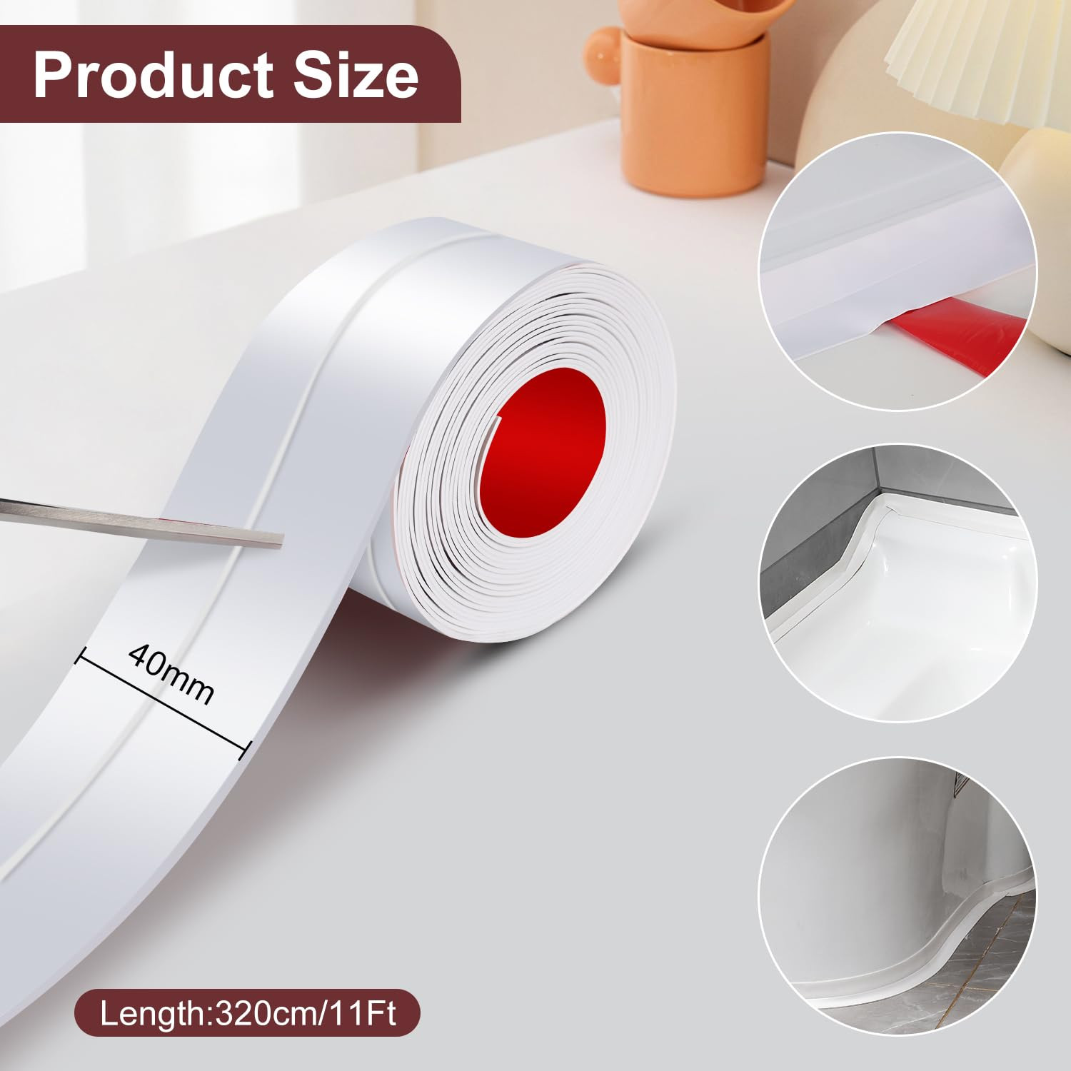 Self-Adhesive Caulk Strip Tape PVC Seal Waterproof Trim Strips for Bath Kitchen