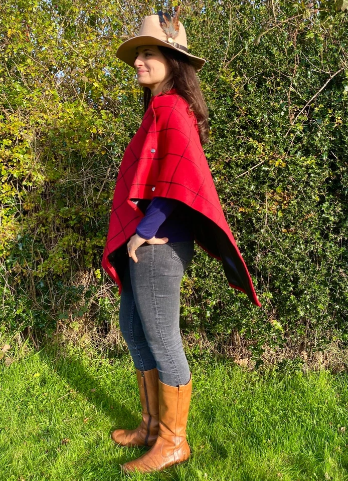 453. Handmade Red check tweed Cape Poncho - Image 3 of 4