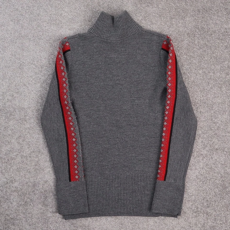 Suéter Para Mujer Eddie Bauer Lana Merino Pequeño Gris Rojo Manga Larga Media Cremallera Foto 2 de 4