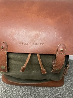 Kelly Moore Leather & Canvas Camera Backpack Bag Brown/Green Padded Adjustable