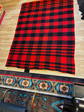 Vintage red and black buffalo plaid wool throw blanket