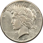 1927 Peace Silver Dollar $1, About Uncirculated AU+, Rim Damage