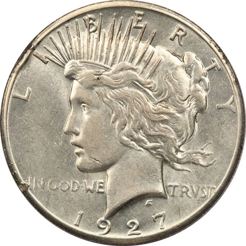 1927 Peace Silver Dollar $1, About Uncirculated AU+, Rim Damage
