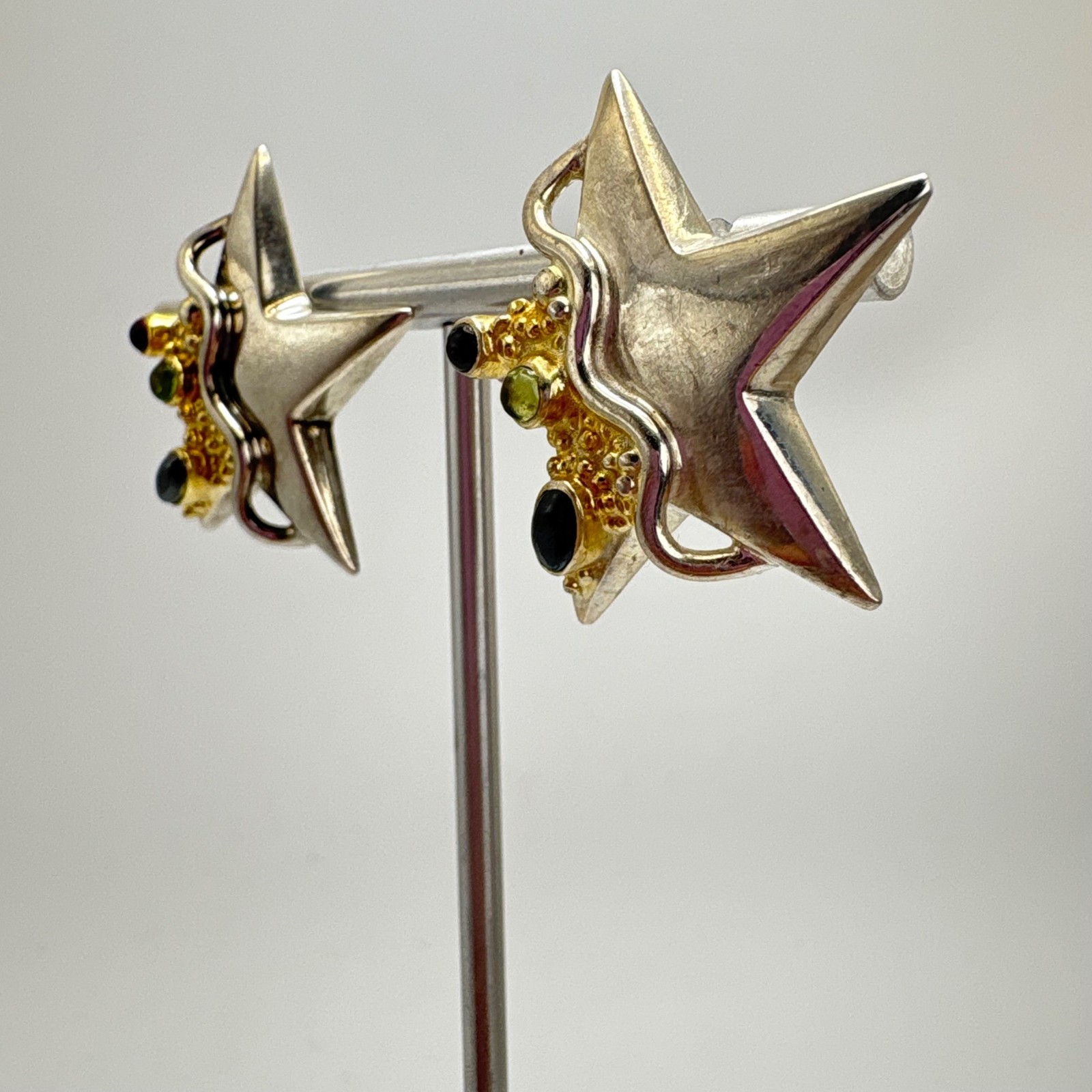 Puffed Star Multi Gemstone Chunky Statement Earri… - image 5