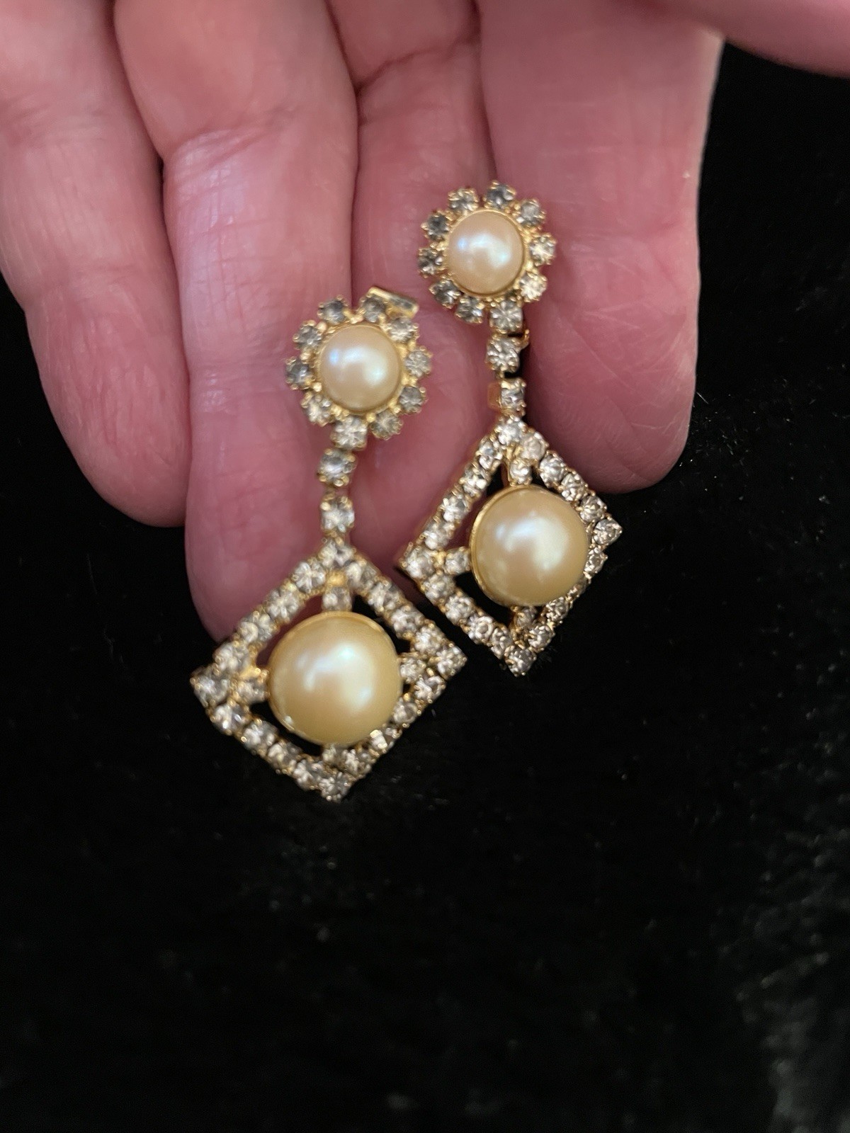 Vintage Pendulum Dangle Earrings Simulated Pearls… - image 5