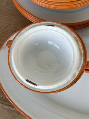 (41) Piezas De Colección Esmalte Naranja/Blanco GRANITEWARE Granja Campo - Imagen 5 de 20