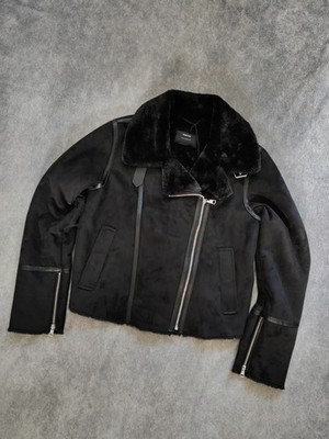 Taifun Women's Suede Style Biker Jacket Faux Fur Lined Full Zip Black Size UK 12