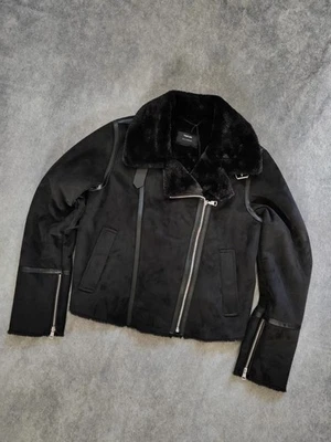 Taifun Women's Suede Style Biker Jacket Faux Fur Lined Full Zip Black Size UK 12 - Image 1 of 4