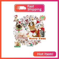 BAMAYSELF Christmas Cat Stickers for Water Bottle - 140 PCS Cute Christmas Vinyl