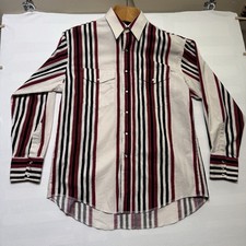 VINTAGE WRANGLER BRUSHPOPPER STRIPED WESTERN SHIRT X LONG TAILS USA 16 1/2 Sz L