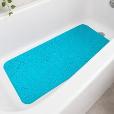 Turquoise Blue Non-Slip Textured Plush Tub Shower Mat with Suction Cups