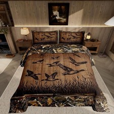 Kids Mallard Duck Bedding Set Size Hunting Fishing Theme Twin Brown Yellow