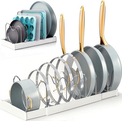 Erweiterbar Pfannen Organizer für Schrank, Töpfe Deckel und Pfannen Halter Rack mit 7 Adjus