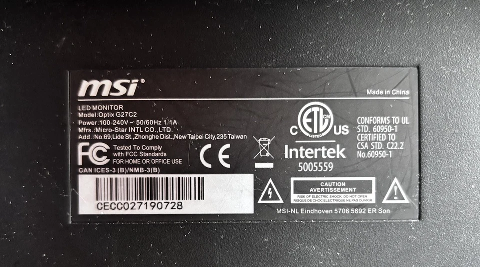 For Parts MSI Optix G27c2 27"" FHD Curved Gaming Monitor 144hz Broken Screen - Image 3 of 4