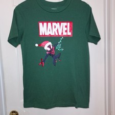 Spiderman Santa Claus MARVEL Comics CHRISTMAS T-Shirt Kids Size Large EUC