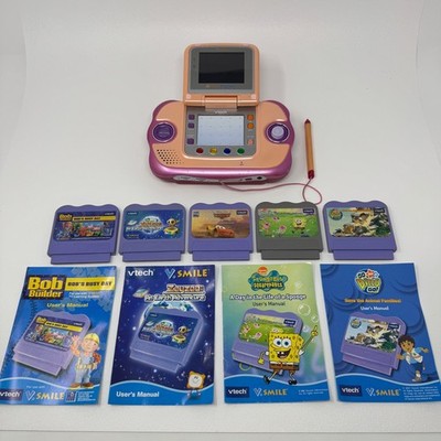 VTech V.Smile Cyber Pocket Pink Handheld Learning System 5 Games Manuals Stylus