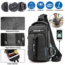 Men's Sling Crossbody Bag Anti-theft Chest Shoulder Messenger Backpack USB Port