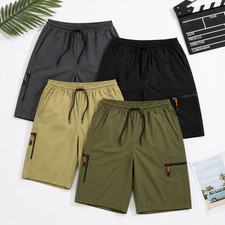 Mens Summer Cargo Shorts Quick Dry Lightweight Elastic Waist Zip Pocket EU Size