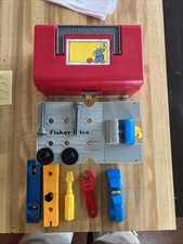 Vintage 1991 Fisher Price Red Plastic Tool Box Pretend PlayStorage Toys 7176