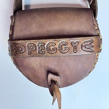 Leather Purse Bag Hand Tooled 60s 70s VTG PEGGY Hippie Boho Flap Saddle Bag
