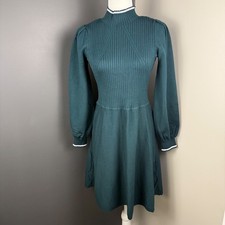 Vince Camuto Ribbed Mock Neck Sweater Dress Long Sleeve Dark Green Size L