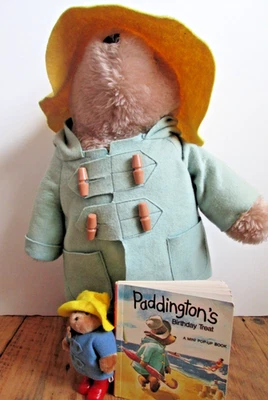 Lot Vintage Paddington Bear Darkest Peru Eden Toys Plush 5" & 16" + Pop-Up Book - Image 1 of 4