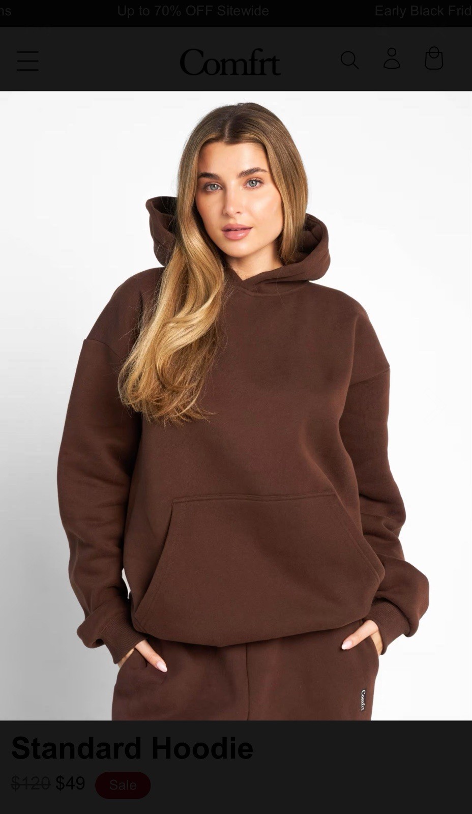 COMFRT The Standard Hoodie in Walnut - Size Small