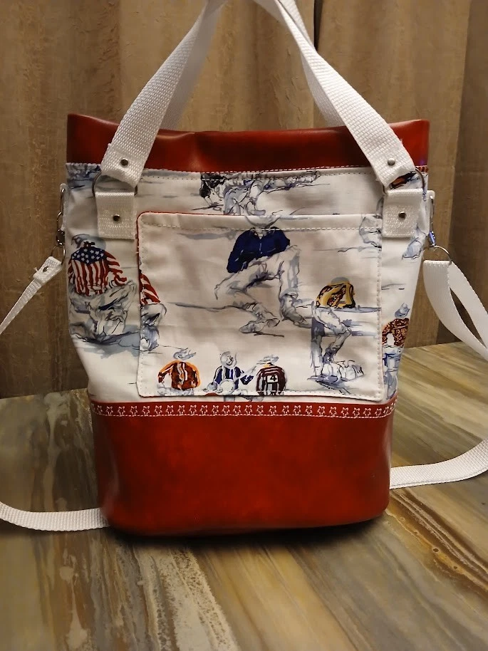 Nova Bolsa de Selim Balde Bolsa Tote Vermelha Branca Cowboy Rodeio Sudoeste Plissada - Imagem 4 de 4