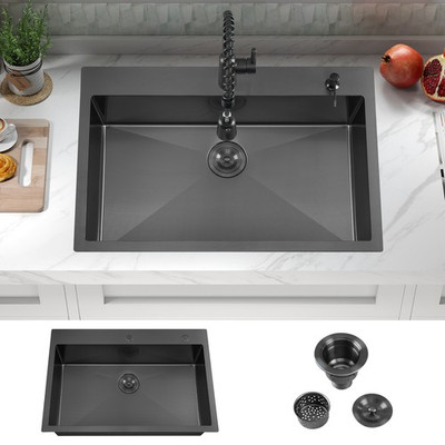 #ad #ad Large Single Bowl Drop in Kitchen SinkNano Black Stainless Steel Handmade Sink $148.00