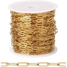  33FT 18K Gold Plated Paperclip Chains for Jewelry Making, 3mm Wide 3