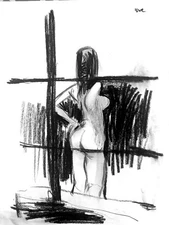 Charcoal Female Figure on Paper 11"x14" Original Signed