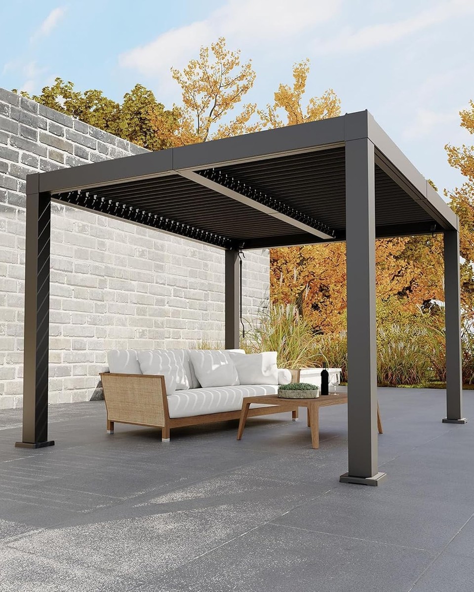 10x12ft All-Aluminum Louvered Pergola w/ Adjustable Louvered Roof
