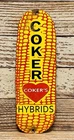 Vintage Coker Hybrid Corn Seed Cob Shaped Porcelain Metal Advertising Sign