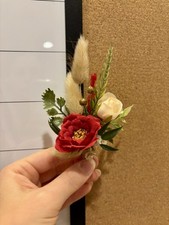 Red Boutonnieres for Men/Groom Wedding Set of 6 Artif/Dried Flowers Handmade