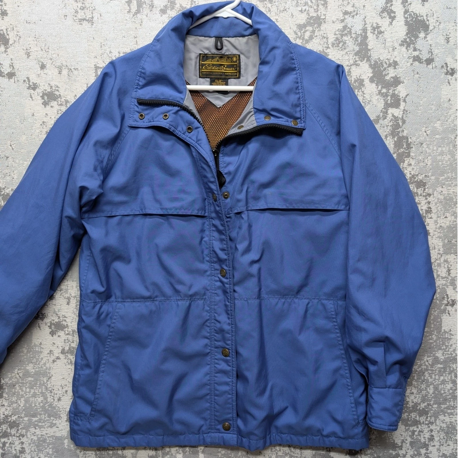 VTG Eddie Bauer Gore Tex Mens Blue Hooded Jacket Waterproof Breathable Chest 42"