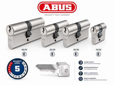 ABUS Profilzylinder E20NP 4er Set, Doppelzylinder 30/30 40/45 Halbzylinder 10/30