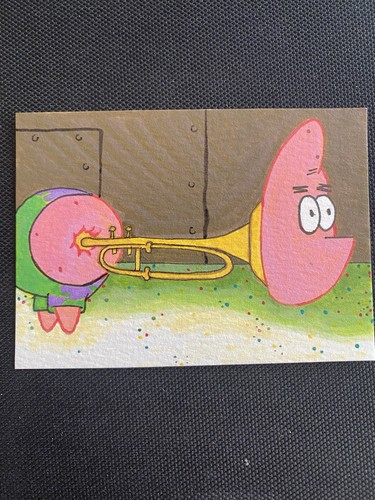 SpongeBob Show Patrick Horn Neck ACEO hand painted ATC acrylic micron 2.5x3.5