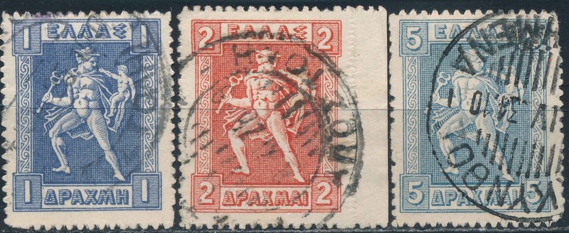 Greece Stamps Early Issue Hermes & Infant Arcas Used Stamp Lot – 1, 2 & 5 Drach