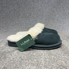 LL Bean Wicked Good Slippers Women Size 6 M Green Suede Shearling Lined Shoes