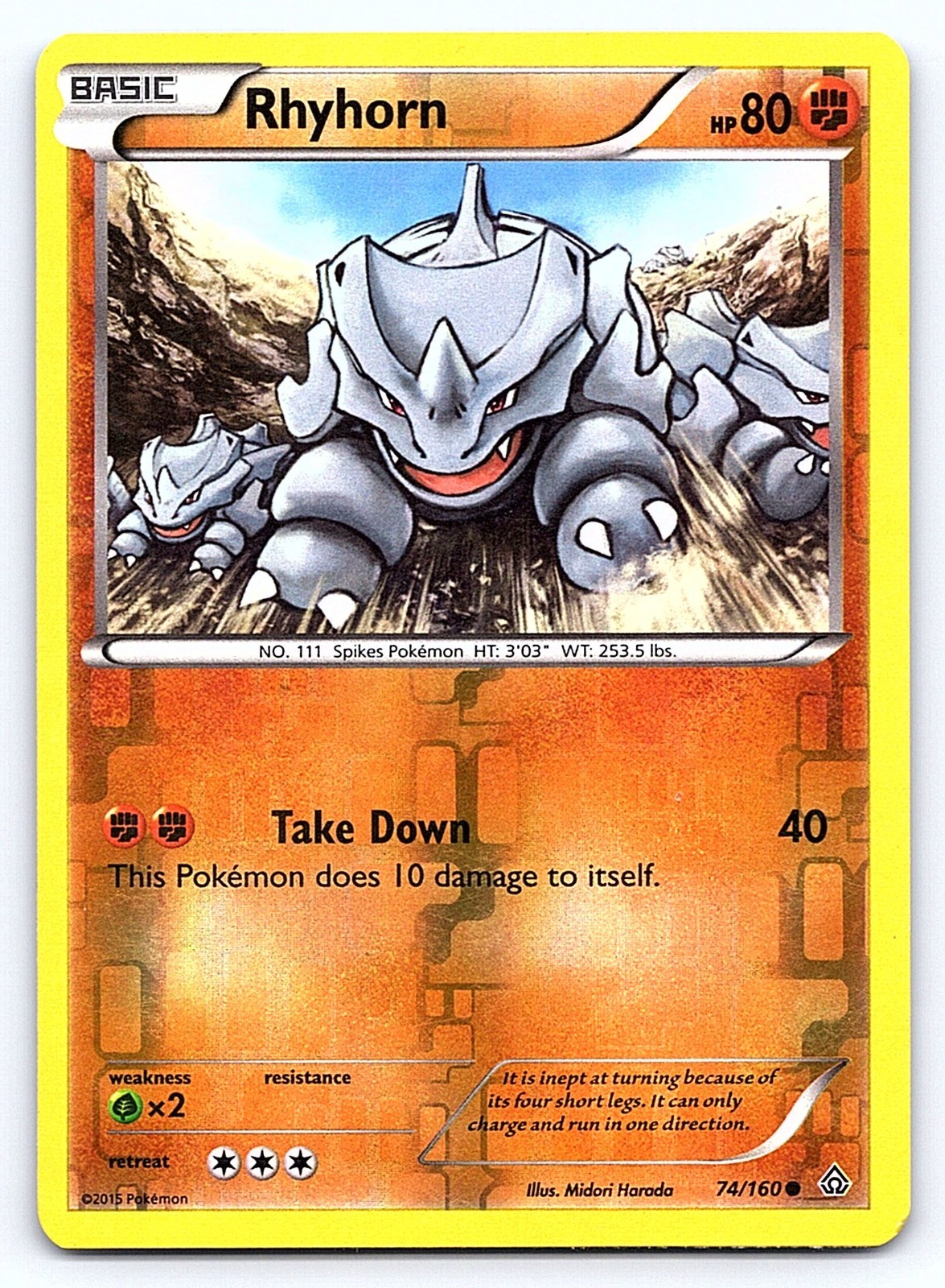 Rhyhorn 74/160 XY-Primal Clash Pokémon TCG Reverse Holo Near Mint/Mint