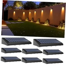 Solar Fence Lights Outdoor Waterproof IP65 Fence Lights Solar 8 Pack Warm Light