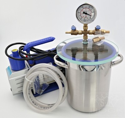 SET 1: Vakuumpumpe mit Edelstahl Vakuumkammer 4,2 L f. Epoxidharz, Stabilisieren