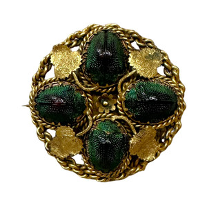 Authentic Antique Victorian Egyptian Real Scarab Beetles 4 Gold Plated Brooch