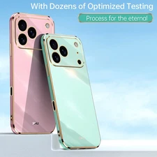 For iPhone 17 Pro Max, Luxury Candy Color Plating Frame Soft Rubber Case Cover