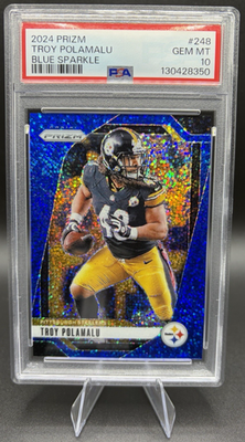 #ad 2024 Prizm Troy Polamalu Blue Sparkle 96 #248 PSA 10 Steelers Low Pop $99.97