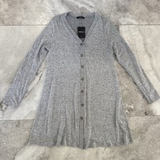 Forever 21 Knit Short Sweater Dress Button Front Long Sleeve Heather Gray Large