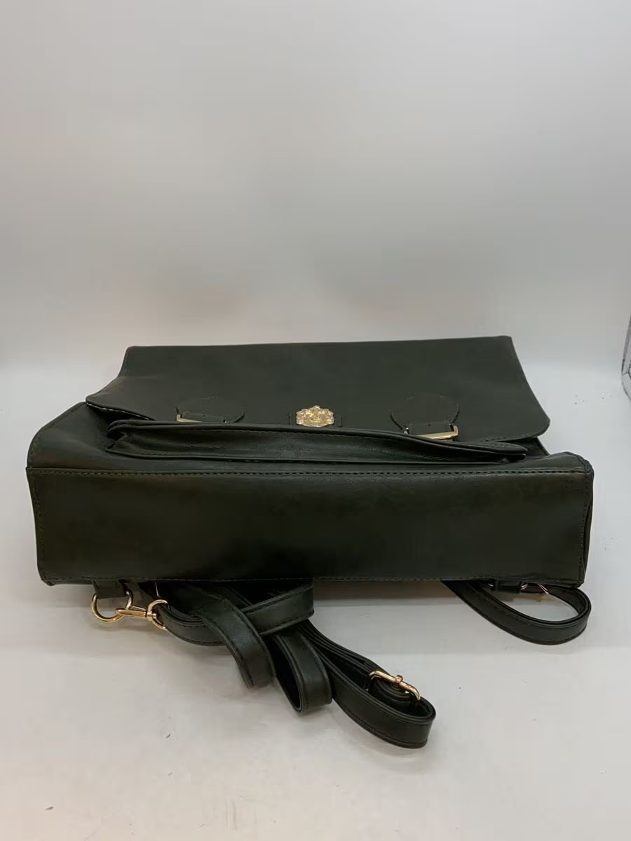 Flapper Backpack Leather Green Solid Color - image 4