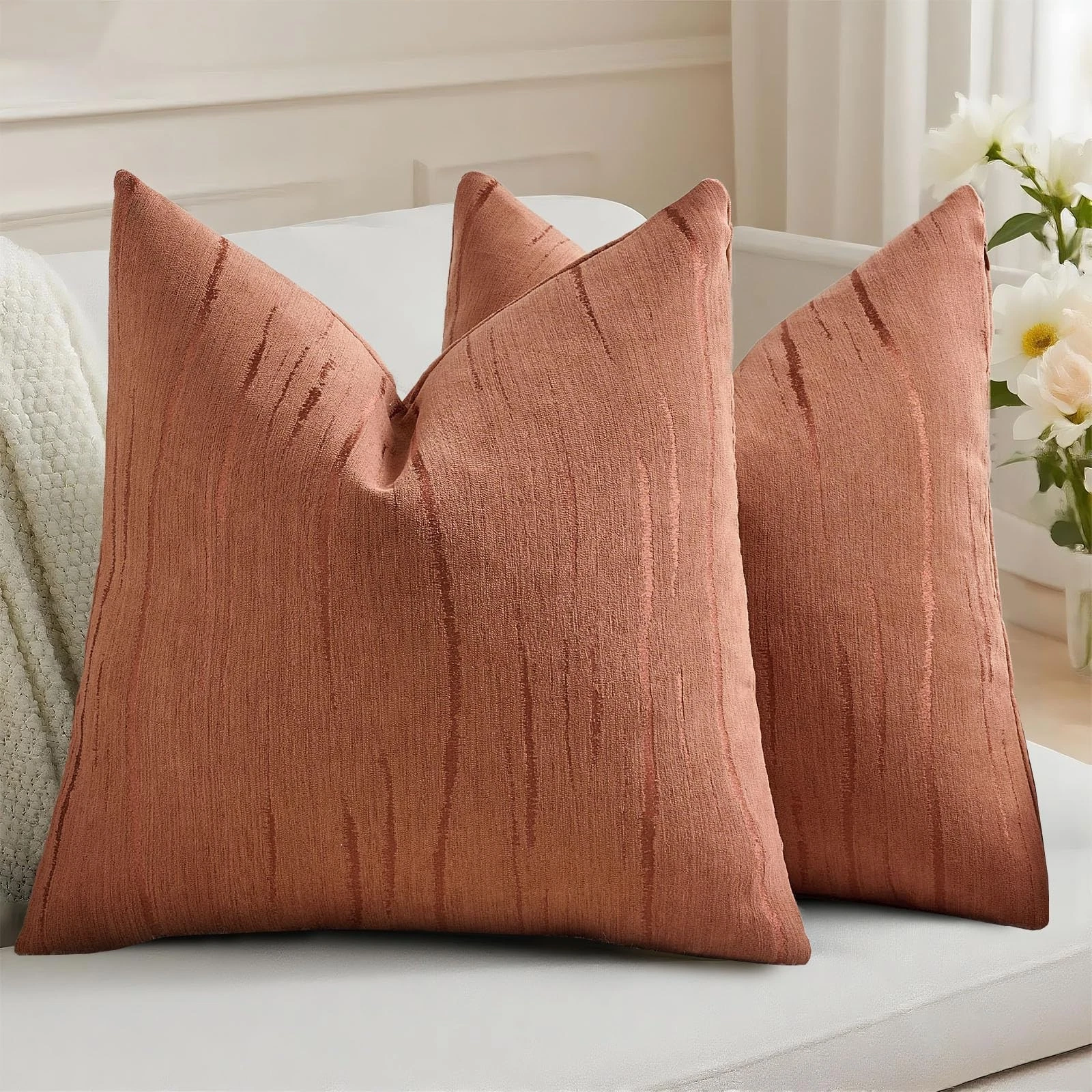 Pack of 2 Pillow Covers 18x18 Inch, Boho Embossed Decorative Throw Pillows So...